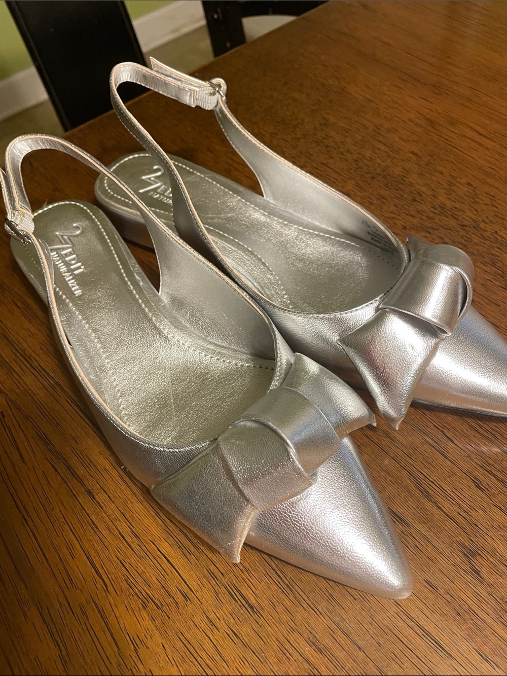 Naturalizer Silver Pointed-Toe Slingback Mules with Bow Accent 27 edit - Picture 1 of 5
